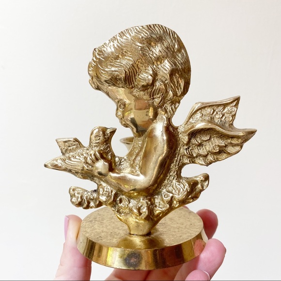 Vintage Brass Angel Candlestick Holder